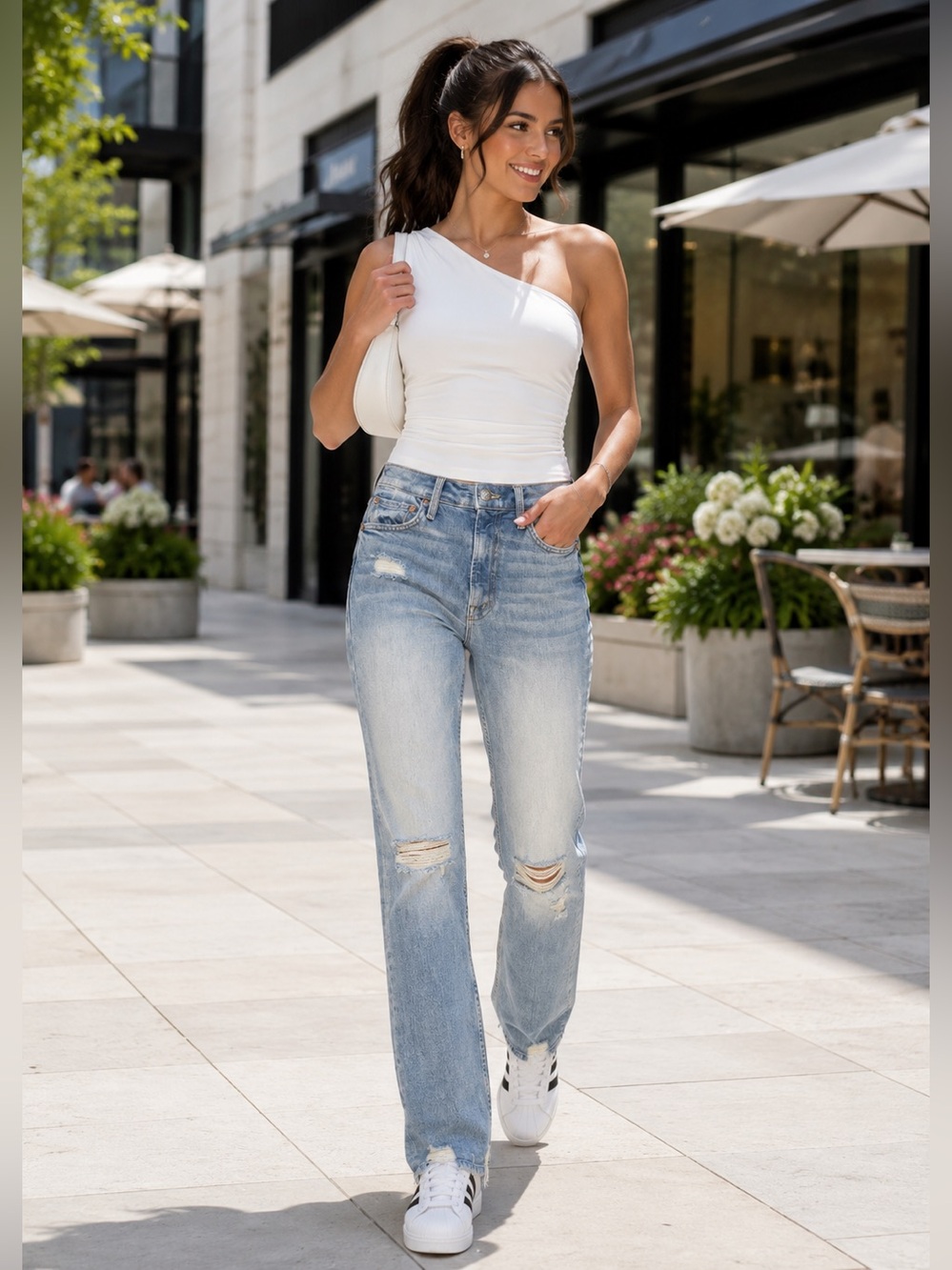MOTHER Distressed High Rise Jeans Light Wash Ripped Slim Straight Denim size 24